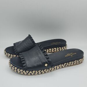 Kate Spade New York Women's Zahara Black Leather Ruffle Slide Sandal